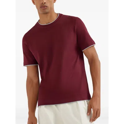Brunello Cucinelli Cotton Jersey Crew Neck T-shirt With Faux-layering Clothing In Burgundy