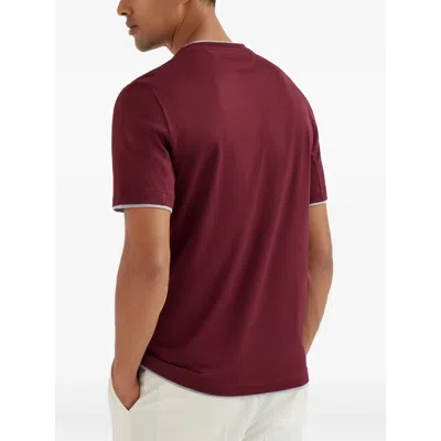 Brunello Cucinelli Cotton Jersey Crew Neck T-shirt With Faux-layering Clothing In Burgundy