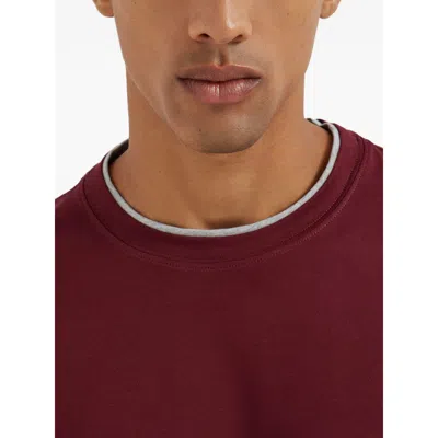 Brunello Cucinelli Cotton Jersey Crew Neck T-shirt With Faux-layering Clothing In Burgundy