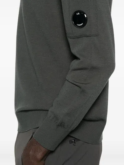 C.p. Company Wool Crewneck Sweater Featuring Logo Detail In Gray