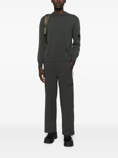 C.p. Company Wool Crewneck Sweater Featuring Logo Detail In Gray