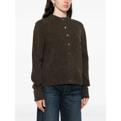 Carven Long-sleeved Knitted Cardigan In Brown