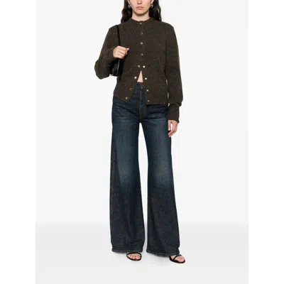 Carven Long-sleeved Knitted Cardigan In Brown