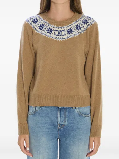 Celine Women Cashmere Crewneck Sweater In Gold