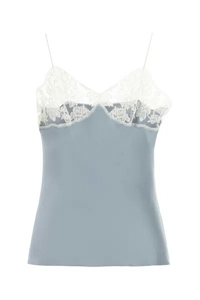 Chloé Satin Tank Top With Lace And Spaghetti Straps In Blue