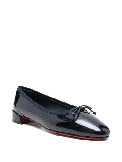 Christian Louboutin Almond Toe Bow Detail Patent Leather Ballerina Shoes In Blue