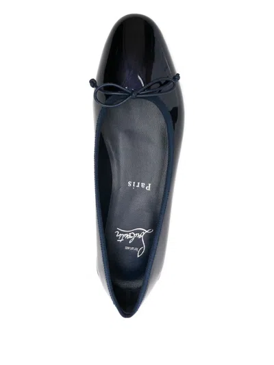 Christian Louboutin Almond Toe Bow Detail Patent Leather Ballerina Shoes In Blue