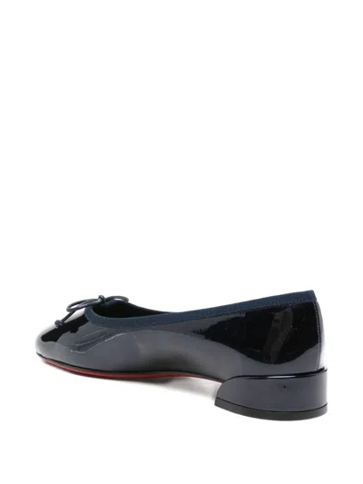 Christian Louboutin Almond Toe Bow Detail Patent Leather Ballerina Shoes In Blue