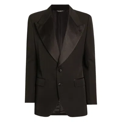Dolce & Gabbana Satin Lapel Blazer Structured Shoulders Straight Hem In Black