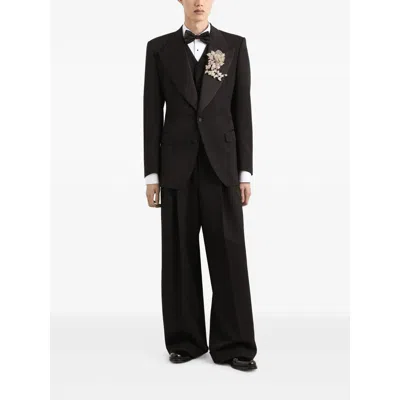 Dolce & Gabbana Satin Lapel Blazer Structured Shoulders Straight Hem In Black