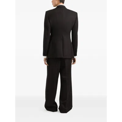 Dolce & Gabbana Satin Lapel Blazer Structured Shoulders Straight Hem In Black