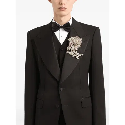 Dolce & Gabbana Satin Lapel Blazer Structured Shoulders Straight Hem In Black