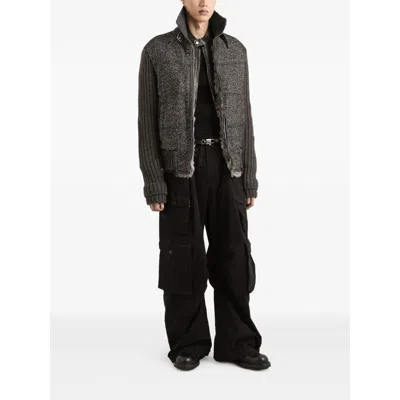 Dolce & Gabbana Herringbone-pattern Ribbed-knit Bomber Jacket In Gray