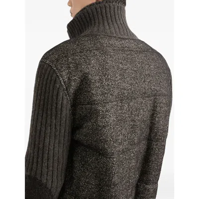 Dolce & Gabbana Herringbone-pattern Ribbed-knit Bomber Jacket In Gray