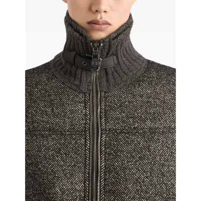 Dolce & Gabbana Herringbone-pattern Ribbed-knit Bomber Jacket In Gray