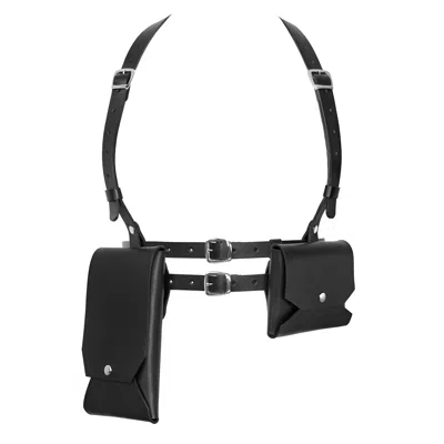 Badass & Goddess Leather Women's Black / Silver Set Of Real Leather Harness Athena With Two Pouches - Black With Silver Buckl In Multi