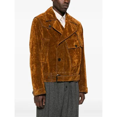 Dries Van Noten Velvet Biker Jacket Puffer Jackets Multicolor In Brown
