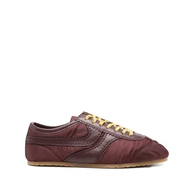Dries Van Noten Low-top Nylon Running Sneakers With Leather Inserts In Red