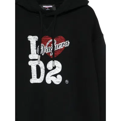 Dsquared2 Cotton Hoodie With Logo And Drawstring In Black