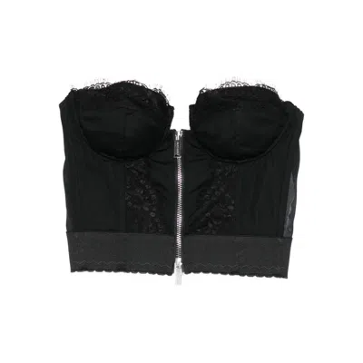 Dsquared2 Strapless Lace Cropped Corset Top In Black