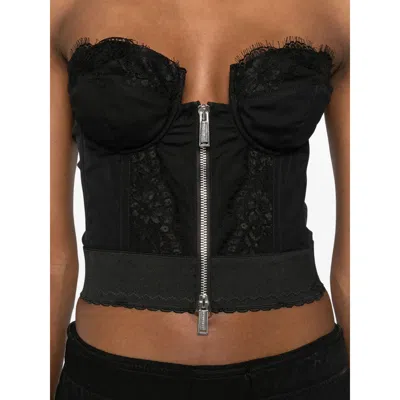Dsquared2 Strapless Lace Cropped Corset Top In Black