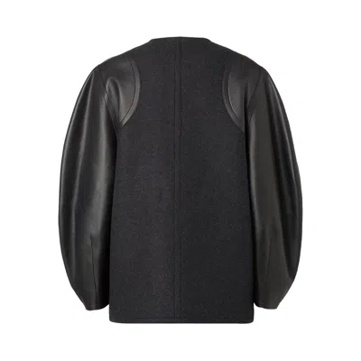 Fendi Women Virgin Wool Coat With Leather Sleeves In Black