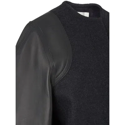 Fendi Women Virgin Wool Coat With Leather Sleeves In Black