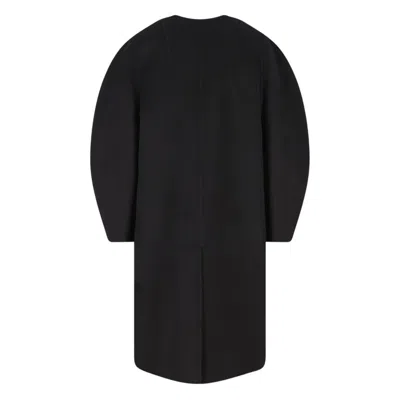 Fendi Women Black Crewneck Coat With Puffed Sleeves And Two Front Shearling Pockets In Wool Blend Wo In Black
