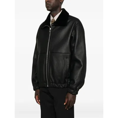 Fendi Leather Bomber Jacket In Black