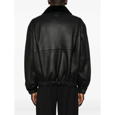 Fendi Leather Bomber Jacket In Black