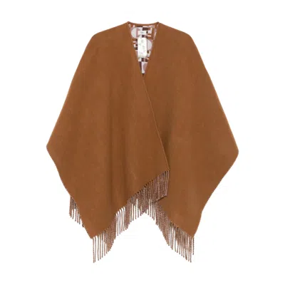 Fendi Biscuit Wool Blend Reversible Cape In Brown