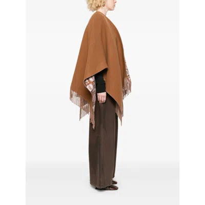 Fendi Biscuit Wool Blend Reversible Cape In Brown