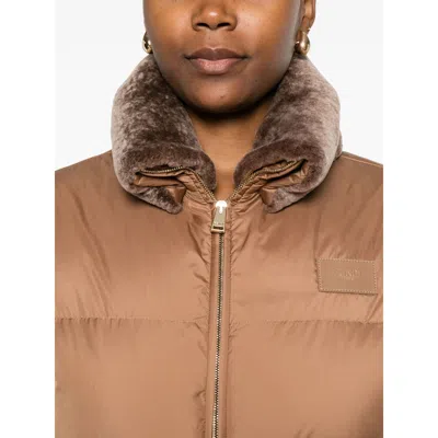 Fendi Short Padded Down Jacket With Shearling Collar Clothing In Brown
