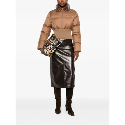 Fendi Short Padded Down Jacket With Shearling Collar Clothing In Brown