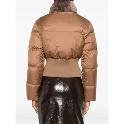 Fendi Short Padded Down Jacket With Shearling Collar Clothing In Brown