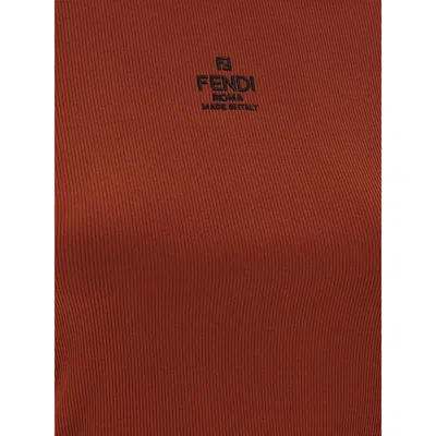 Fendi Embroidered Logo Short Sleeve Top In Brown