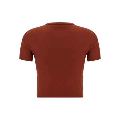 Fendi Embroidered Logo Short Sleeve Top In Brown