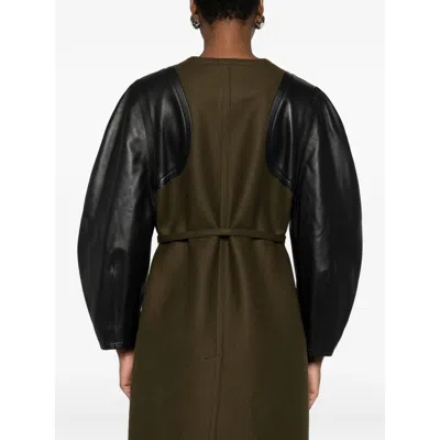 Fendi Long Coat With Belted Waist And Pockets In Green