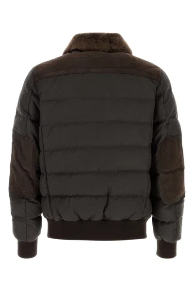 Moorer Viani Suede Padded Jacket With Shearling Collar In Brown