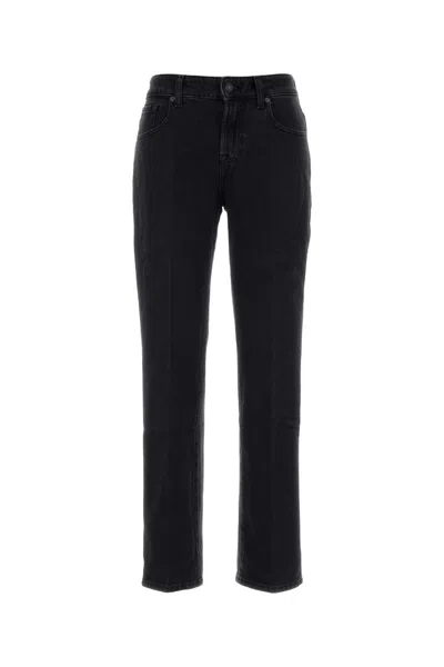 7 For All Mankind Five-pocket Stretch Denim Tapered Trousers In Black