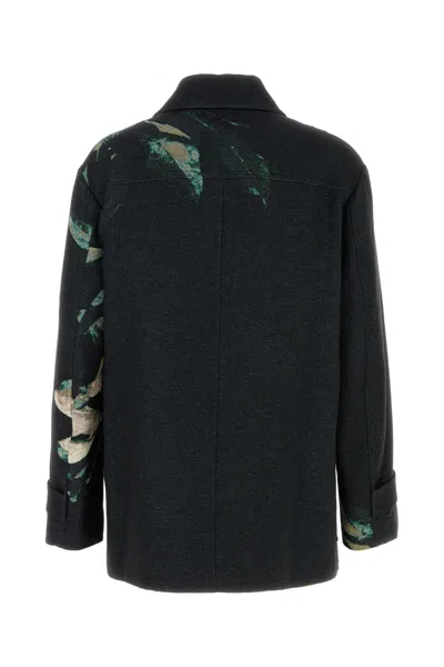 Dries Van Noten Men Embroidered Jacquard Rivne Coat In Black