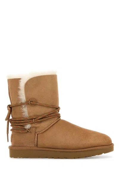 Ugg Ankle Boot With Lace Detail And Rubber Sole In Brown
