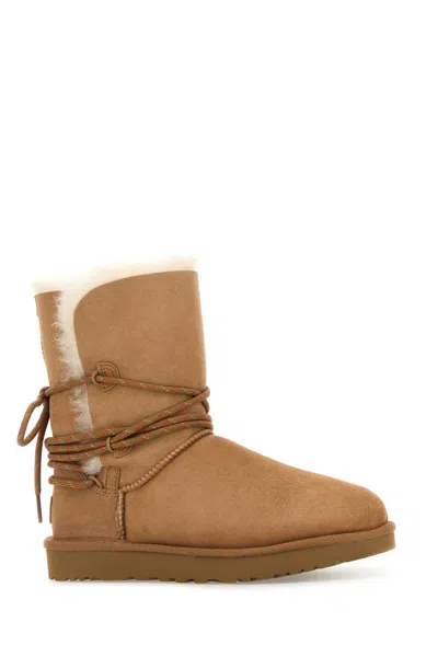 Ugg Ankle Boot With Lace Detail And Rubber Sole In Brown