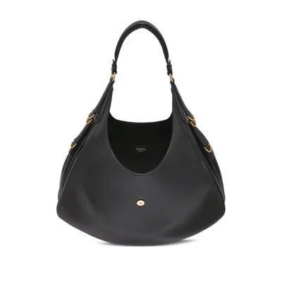 Ganni Black Leather Large Kat Shoulder Bag In Black