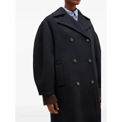 Ganni Balloon-sleeves Double-breasted Coat In Blue