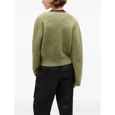 Ganni Textured Wool Blend V-neck Sweater In Green