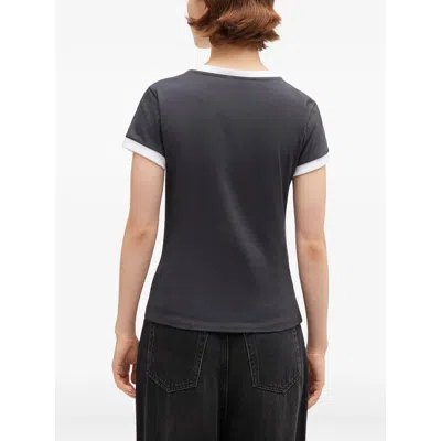 Ganni Women Black Crewneck T-shirt With Maxi Logo On The Front In Cotton Jersey Woman In Gray