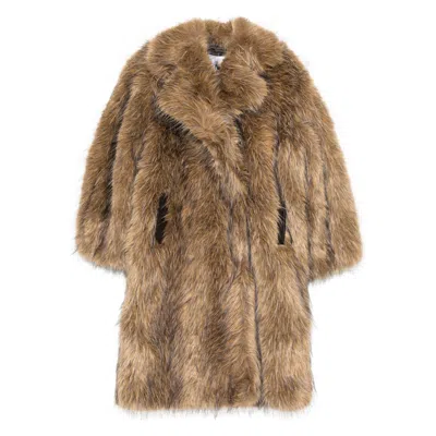 Ganni Notched-lapel Faux-fur Coat In Brown