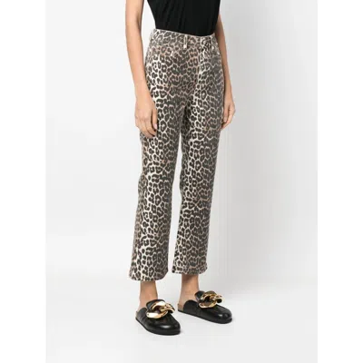 Ganni Jeans Brown In Animal Print