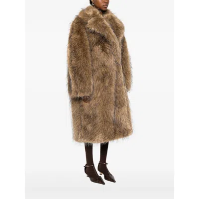 Ganni Notched-lapel Faux-fur Coat In Brown